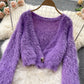 Kurzer Mohair Cardigan Damen Plüsch Pullover Mantel 1598