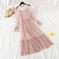 Mesh dress French elegant Sequin beaded lace up bottom skirt  2456