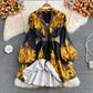 Leichtes Luxus-High-End-Retro-bedrucktes V-Ausschnitt-Blasenärmelkleid 3011