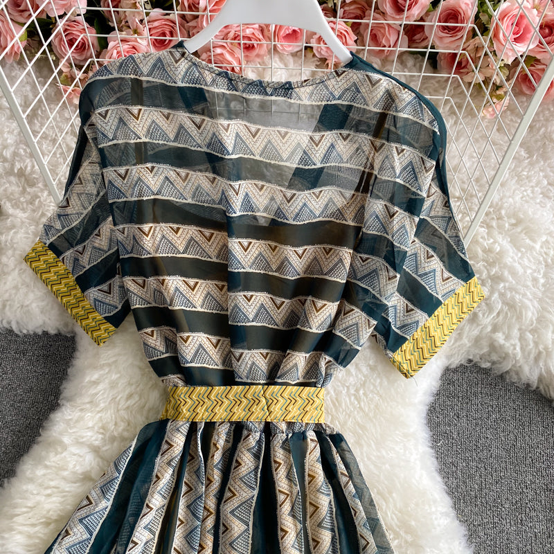 Robe de voyage super fée à rayures en mousseline de soie 3425
