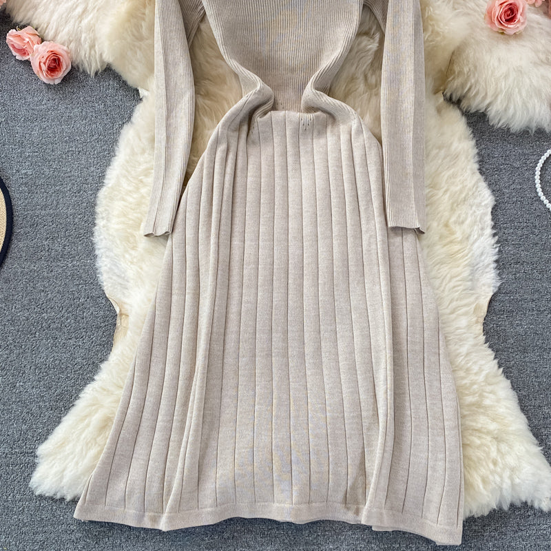 Robe plissée en tricot élastique à taille fine pour femme de tempérament 2907