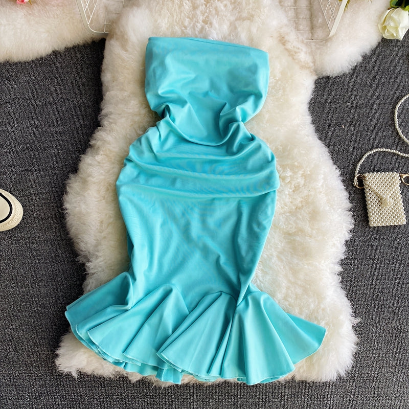 Robe bustier sexy à une épaule, jupe fine en queue de poisson à taille serrée 3290