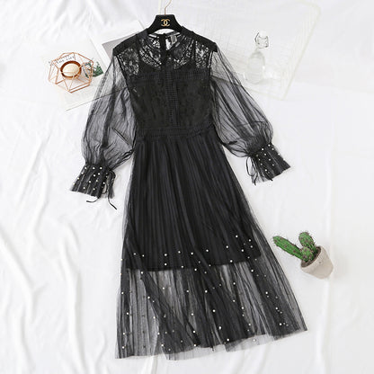 New super horn sleeve nail bead sling pleated long skirt two-piece set  2459