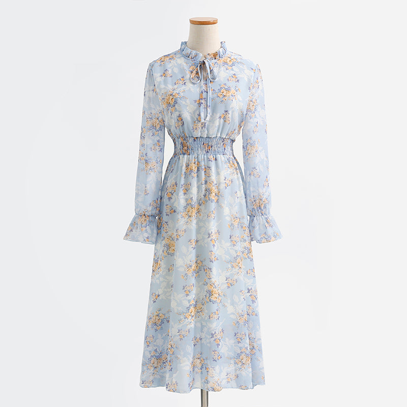 New gentle lace up long sleeve dress small and fresh  2218