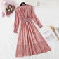 Suit collar French retro fairy super xiansen broken flower chiffon long skirt  2358