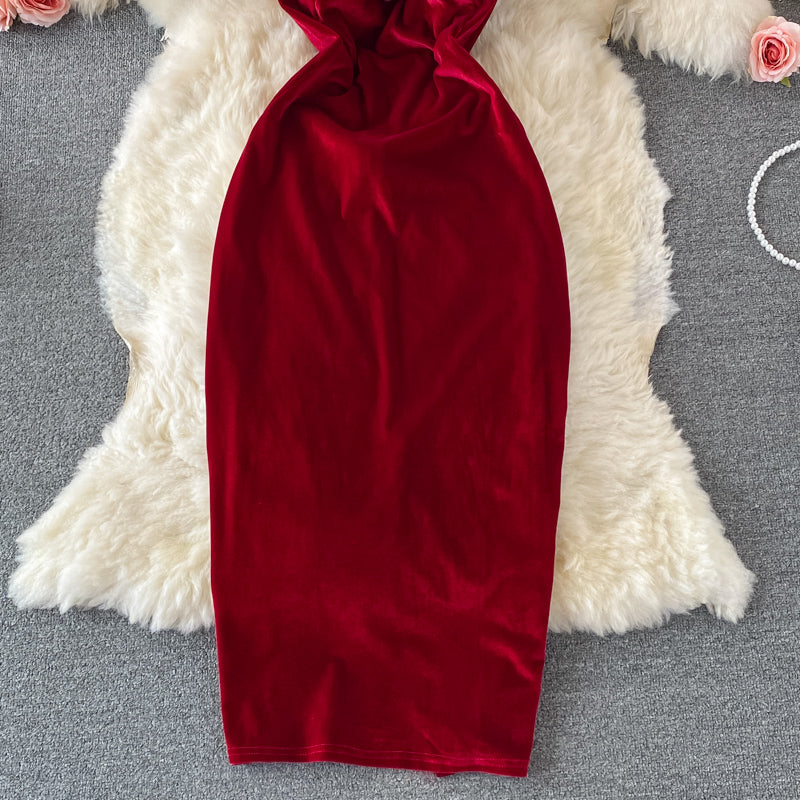 Neck off shoulder slim wrap hip suspender dress  2733