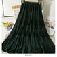 Retro loose slim stitching medium length organ pleated A-line skirt  2571