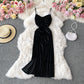 Robe en velours Hepburn vintage fendue Robe à bretelles sans bretelles 3142