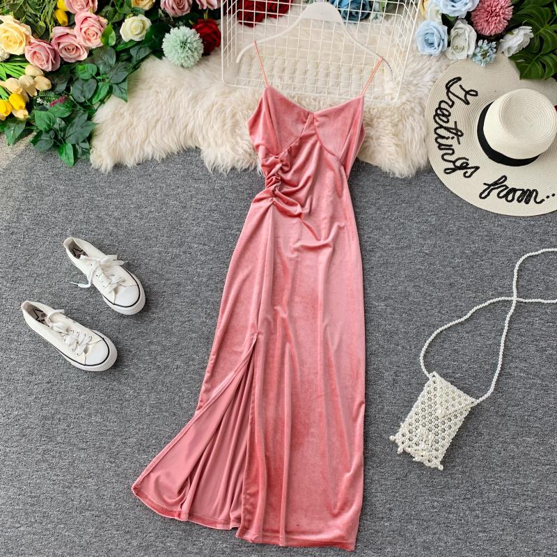 Sexy velvet dress women's slim V-neck suspender skirt  2713