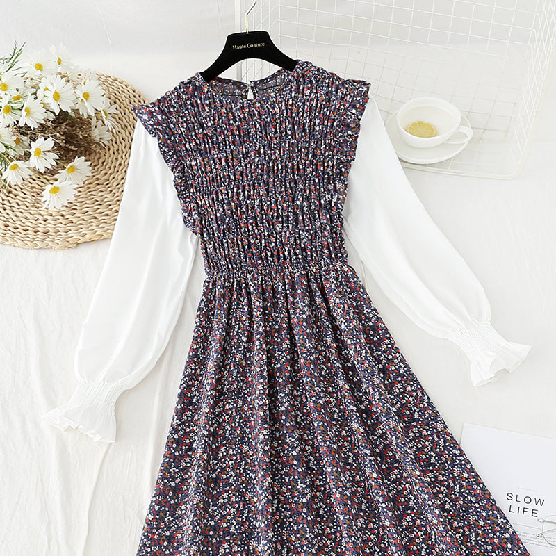 New female floral dress design sense of minority tea break skirt Kikyo early autumn  2414