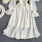 Robe à col en V en dentelle française Jupe trapèze ample à volants 3111