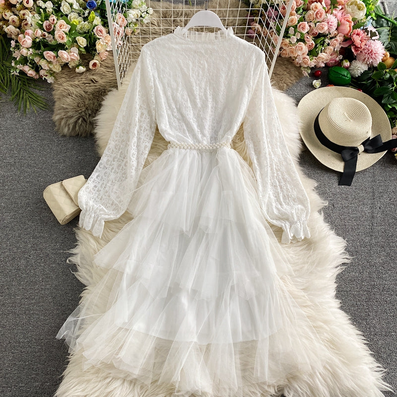 Robe jupe patchwork en dentelle à volants en maille 3282