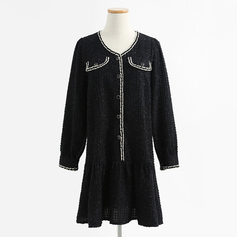 Long sleeves show thin temperament, small black skirt reduce age, foreign style tea break  2427
