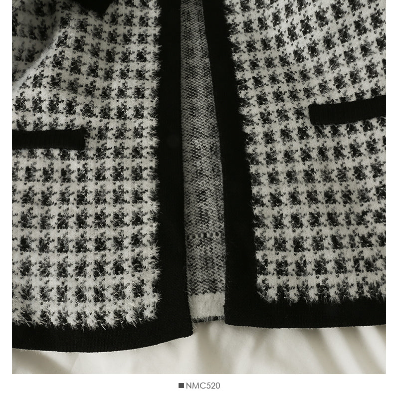 Pull femme automne et hiver à carreaux ample et fin cardigan à manches longues 2075