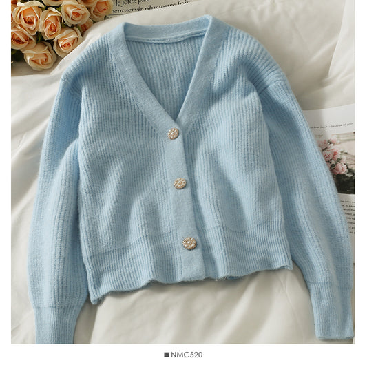 Pull femme court polyvalent Cardigan simple boutonnage 1823
