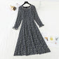 Small fresh long sleeve square neck thin Floral Chiffon Dress  2419