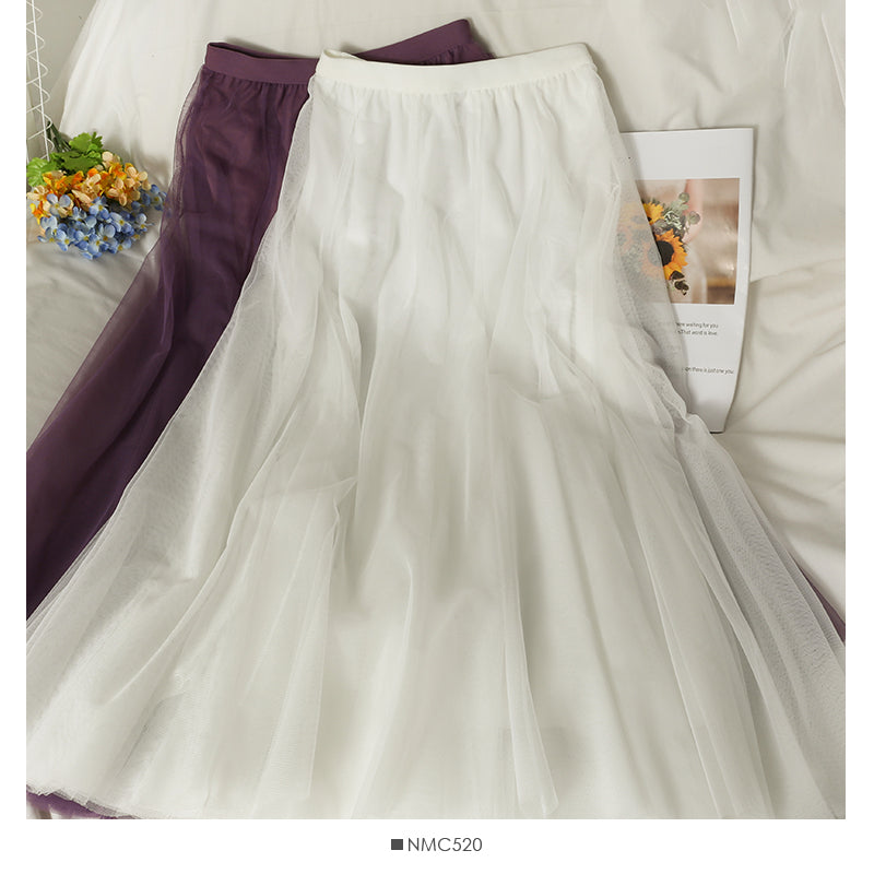 Jupe mi-longue fine taille haute couleur unie Sweet Wind 2538