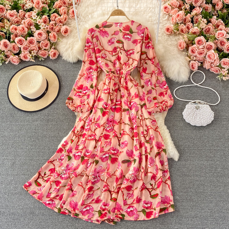 Gentle wind sweet floral skirt temperament big swing long skirt  3127