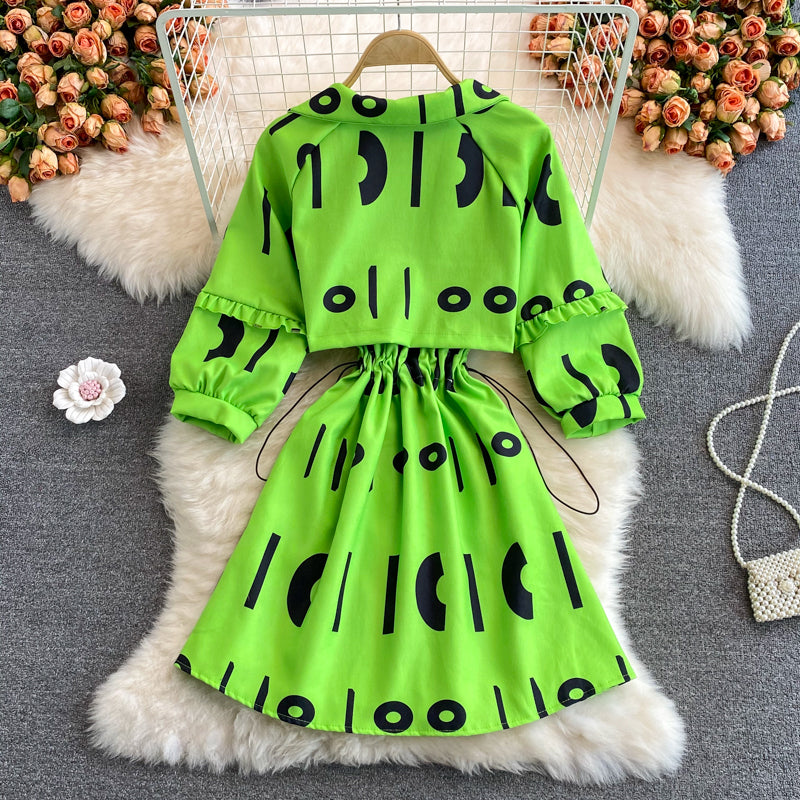 Robe à imprimé lettres à col en V, jupe pull coupe-vent douce 3113