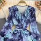 Robe en mousseline fleurie à volants et col en V 2854