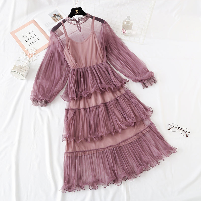 Lace mesh wave cake dress  2471