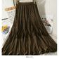 Retro loose slim stitching medium length organ pleated A-line skirt  2571