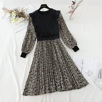 Dress foreign style age reduction splicing broken flower tea break Platycodon grandiflorum skirt  2261