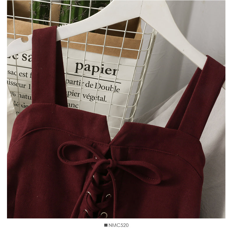 Korean version of slim waist high waist foreign style suspender skirt  2700