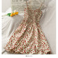 Hong Kong style retro floral high waist suspender skirt  2678