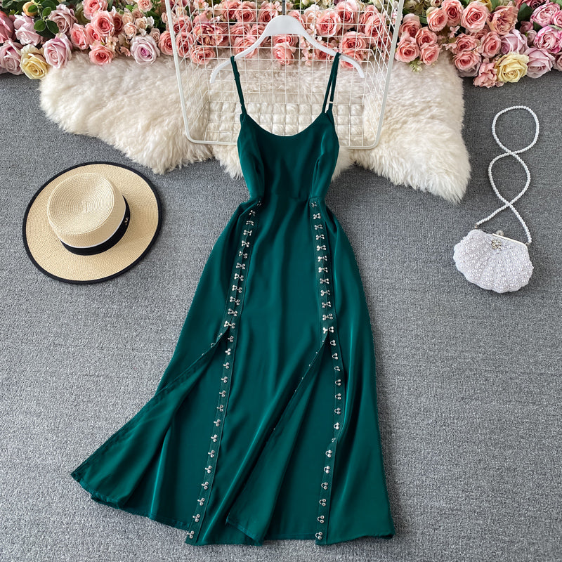 Sexy split suspender skirt high waist slim dress  3306