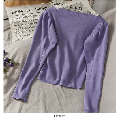 Vent doux taro Dentelle violette couture clou perle col carré tricot 1910