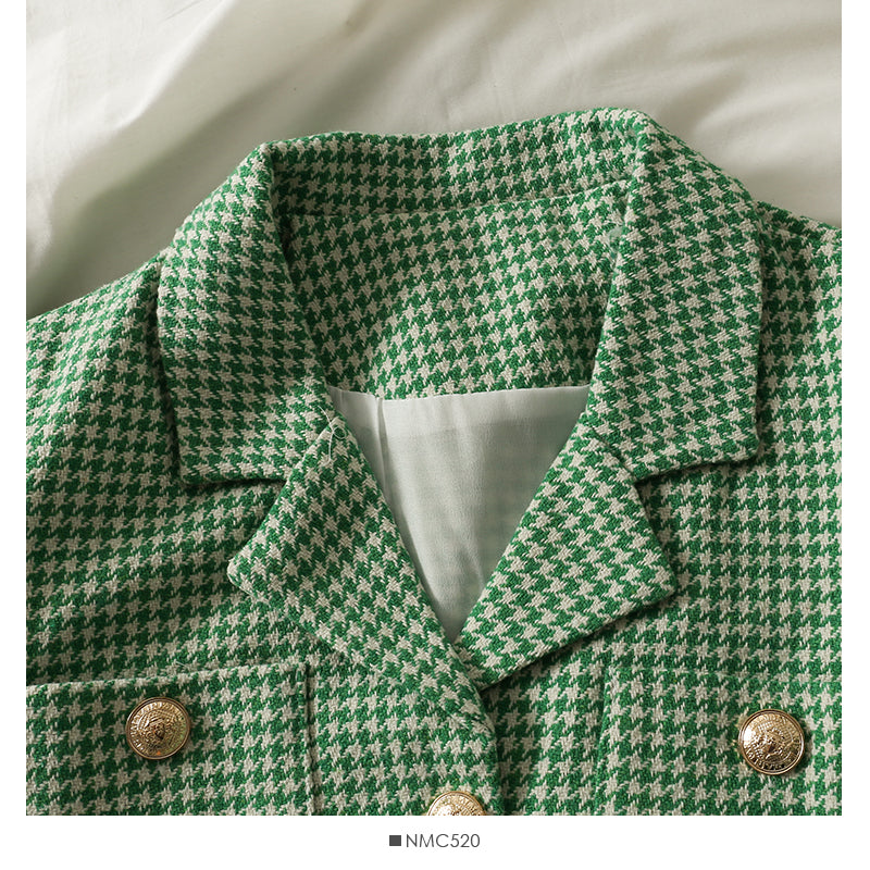 Korean retro thousand bird grid short single breasted jacket female  2099