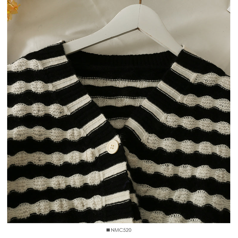 Pull femme rayé cardigan simple boutonnage pull à manches longues 1982