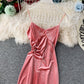 Sexy velvet dress women's slim V-neck suspender skirt  2713