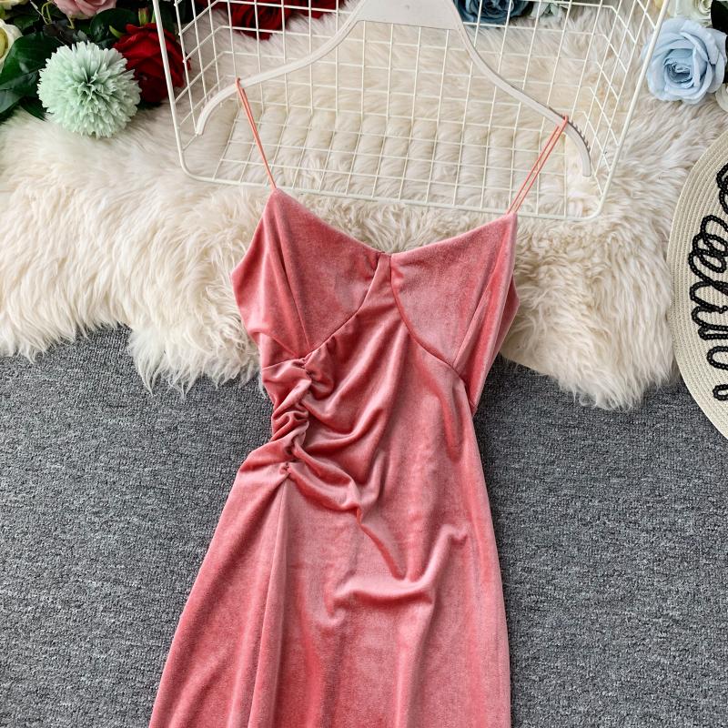 Sexy velvet dress women's slim V-neck suspender skirt  2713