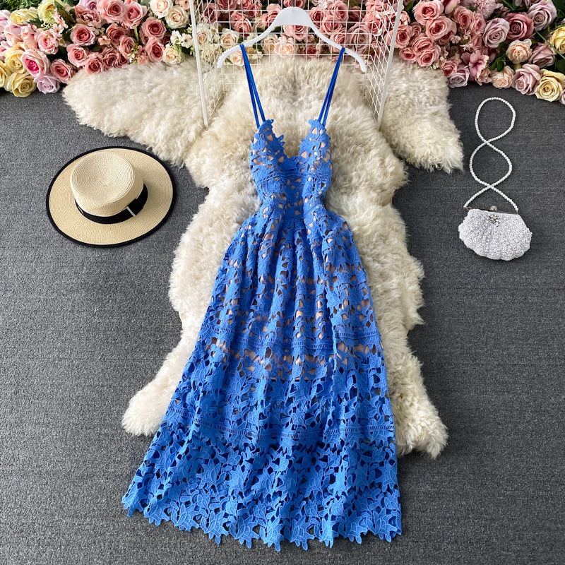 Robe en dentelle hydrosoluble évidée à une épaule 2801