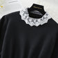 Lace stitched knit dress half high neck slim long sleeve  2404