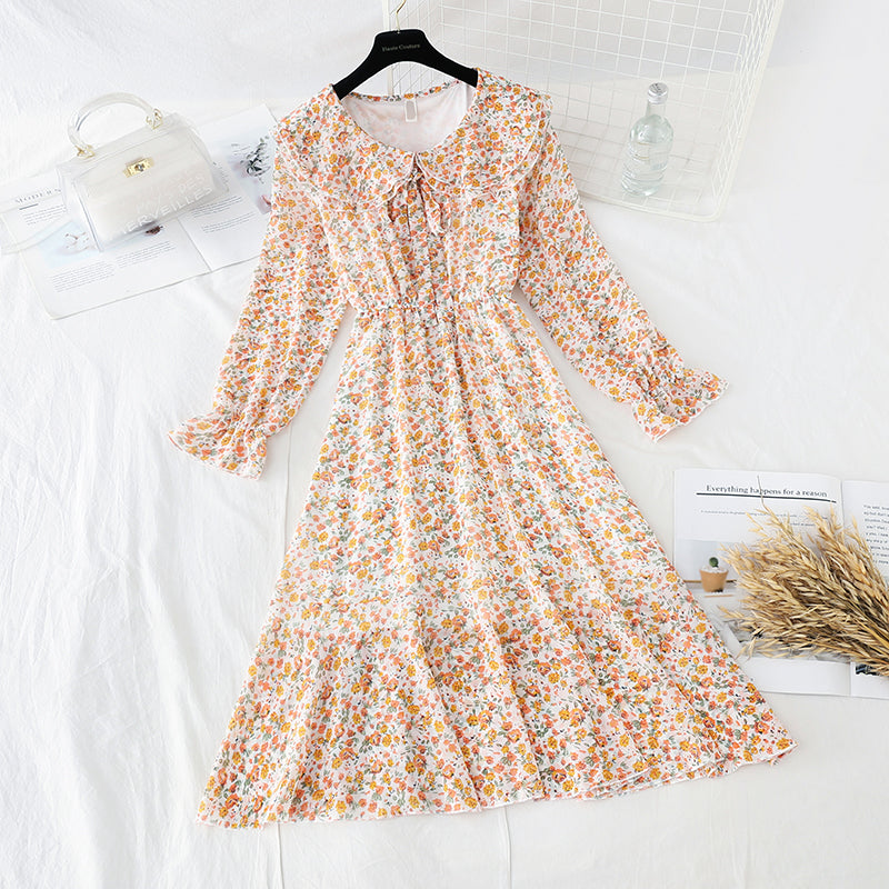 French retro floral Platycodon grandiflorum skirt shows thin temperament at the waist  2194