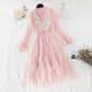 Embroidered mesh two-piece set light mature and slim knit dress  2226