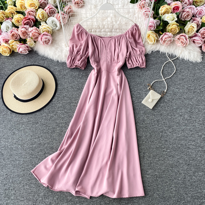 Robe à manches courtes à col carré rétro française 2877