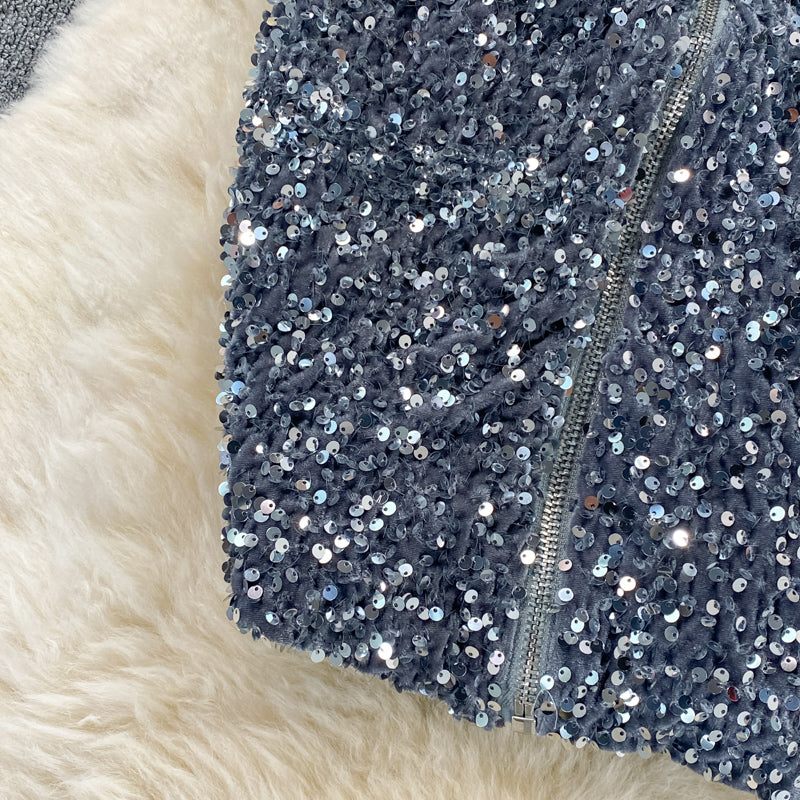 Design sense zipper Sequin glittering fashion slim fit  2781