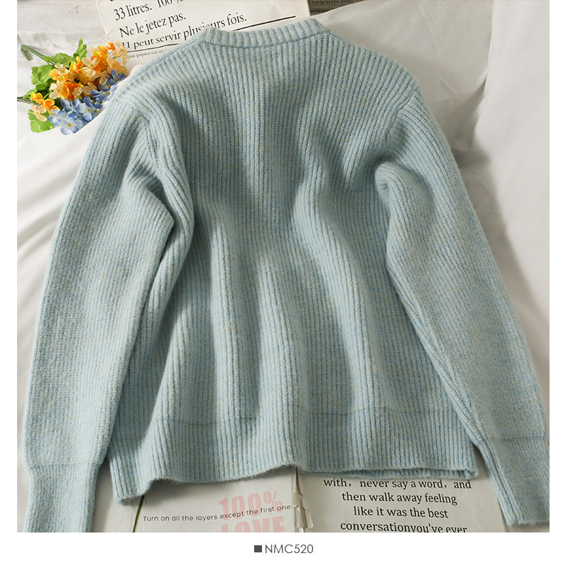 Pull femme ample fin simple boutonnage manches longues 1838