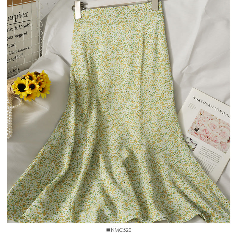 Hong Kong style retro floral high waist slim casual skirt  2637