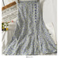 Retro High Waist slim breasted floral medium length skirt  2575