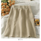 Hong Kong style retro disc buckle elastic waist thin striped A-line skirt  2644