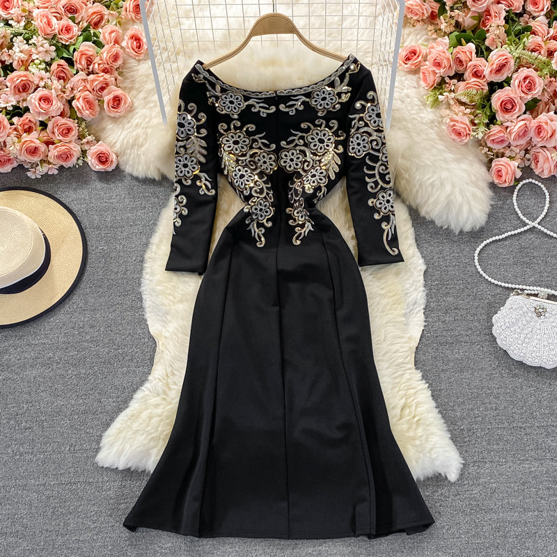 Jupe portefeuille longue coupe slim Hepburn brodée de sequins 3252