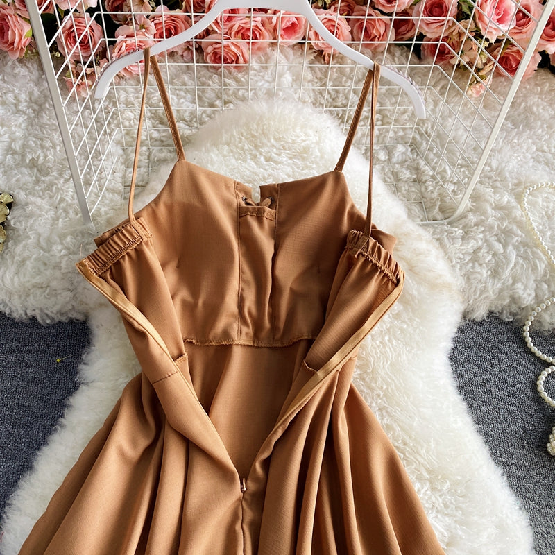 Solid lace up slim sleeveless irregular large hem strapless dress  2721