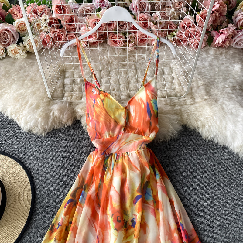 Backless suspender strapless dress with ragged waist  2837