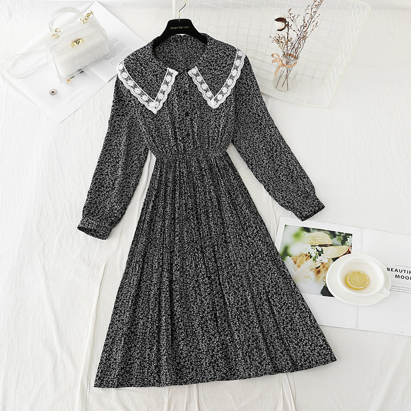 French tea break lace doll neck pleated fairy Chiffon Skirt  2262