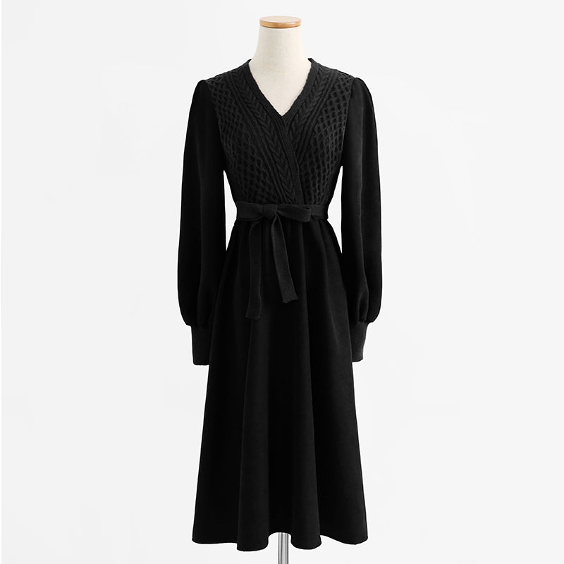 Premium lace up wool dress with bottom skirt  2332